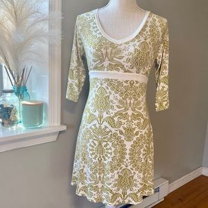 Athleta Dress Tear Away B4 U Play Lime Green White 3/4 Sleeve Cotton Knit S